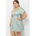 Light-blue Tribal Print V Neck Short Sleeve Casual Plus Size Dress