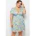 Light-blue Tribal Print V Neck Short Sleeve Casual Plus Size Dress