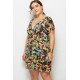 Multi Floral V Neck Short Sleeve Casual Plus Size Dress