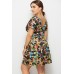 Multi Floral V Neck Short Sleeve Casual Plus Size Dress