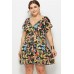 Multi Floral V Neck Short Sleeve Casual Plus Size Dress