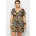 Multi Floral V Neck Short Sleeve Casual Plus Size Dress