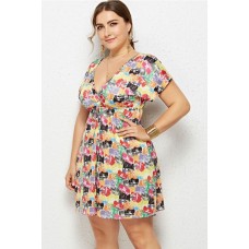 Multi Camera Print V Neck Short Sleeve Casual Plus Size Dress