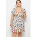 Geo Print V Neck Short Sleeve Casual Plus Size Dress