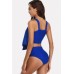 Blue Ruffles Padded Ruched Sexy Plus Size Bikini