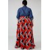 Red Tribal Print Button Up Casual Plus Size Maxi Shirt Dress