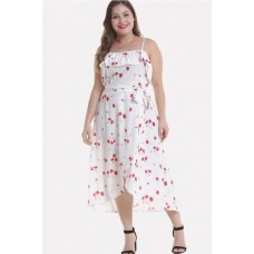 Floral Print Tied Ruffles Sexy Plus Size Overlap Slip Dress